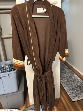 Sears Vintage Brown Robe with Orange & Cream Trim